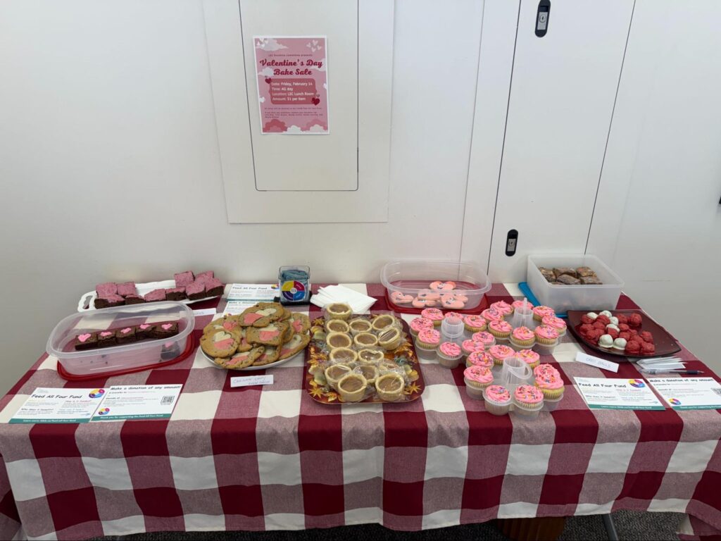 TLDSB Education Centre staff hold Valentine’s Day Bake Sale to raise money for the Feed All Four Fund